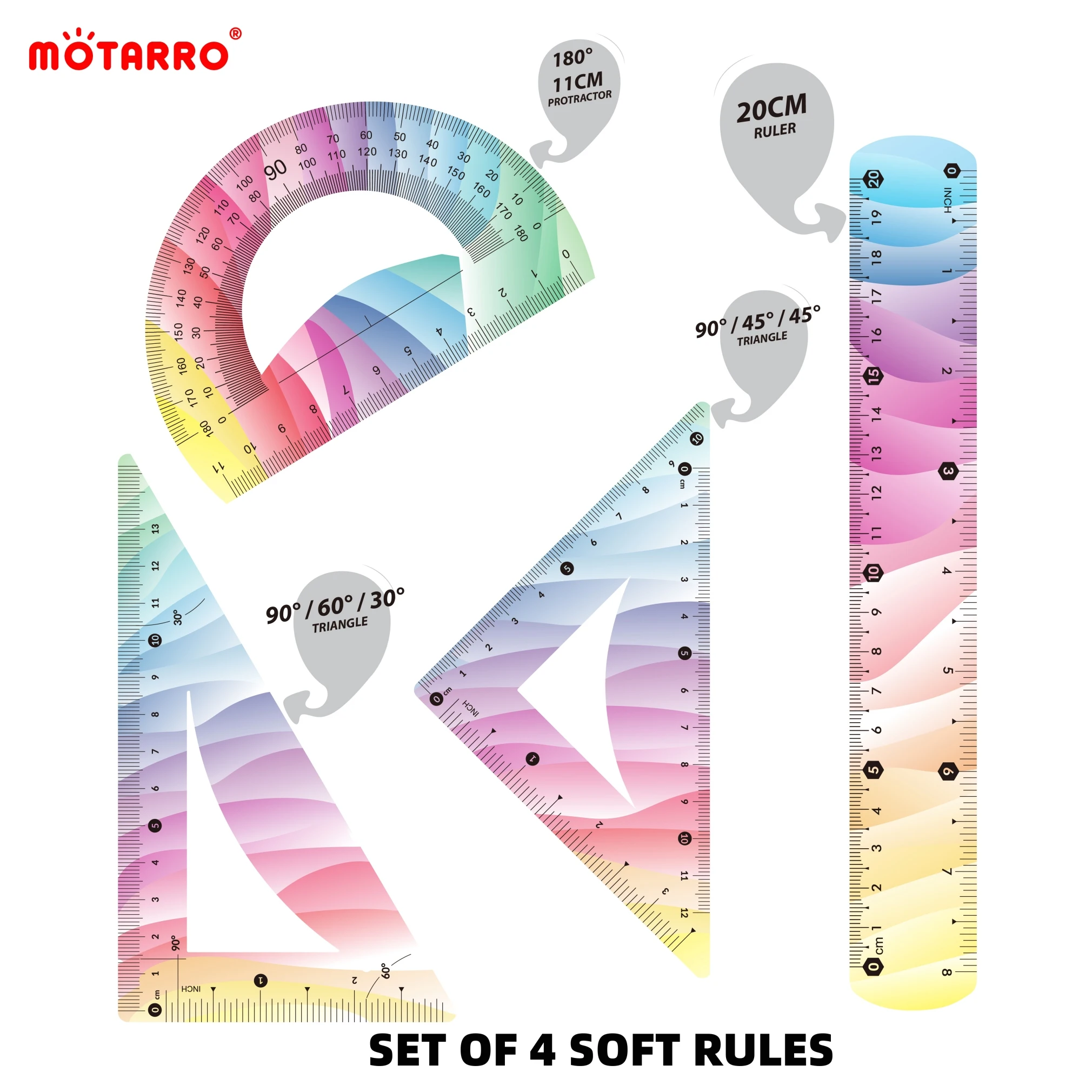 Ruler Set 4 Pcs/set for School & Office