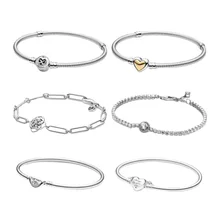 

Hot Sale 2022 New 100% 925 Sterling Silver Heart-Shaped Bracelet Forever Love Bangle Fit Pandora Beads Charm Trendy Jewelry Gift