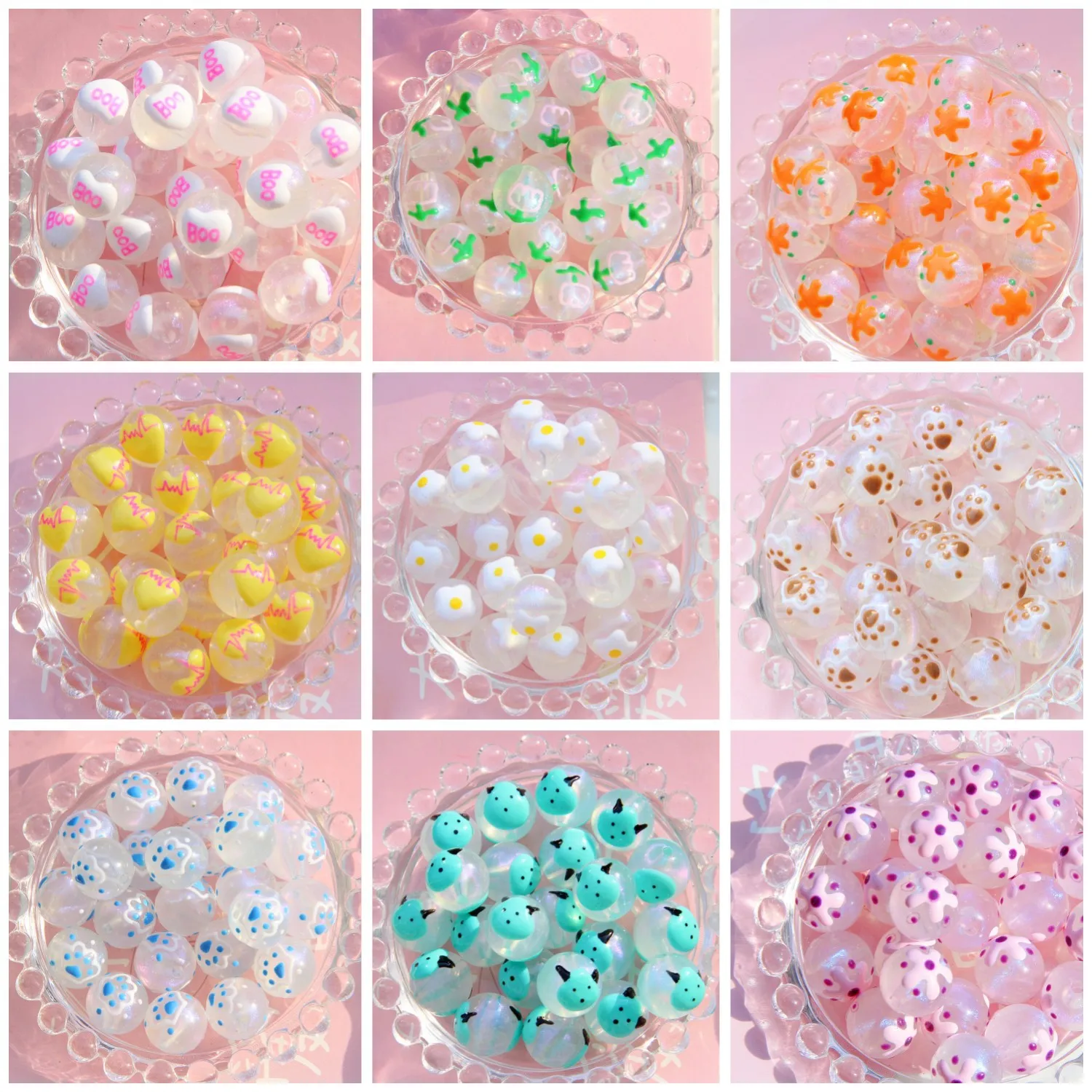 

Newest Cute Oil Drop Painting Lumious Style Acrylic Round Gumball Jewelry Beads For Bracelet Necklace Earring Making 16mm 60pcs
