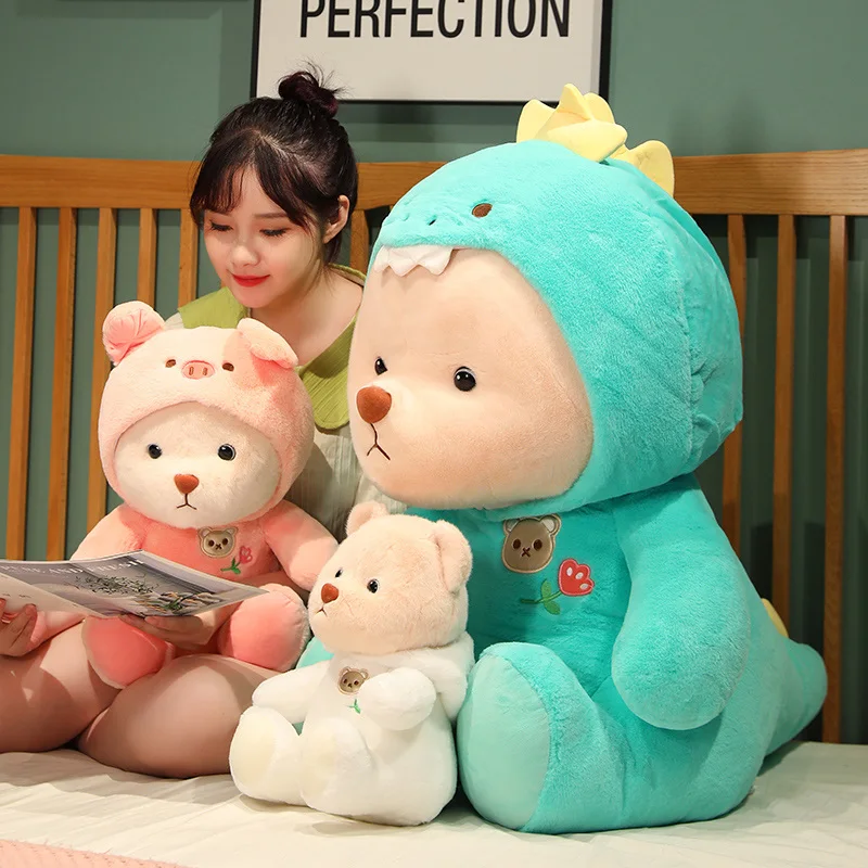 Cosplay Pink Pig Dinosaur Teddy Bear Plush Toy Stuffed Cartoon Animsl Dressing Bunny Rabbit Brown Bear Plushie for Kids Birthday