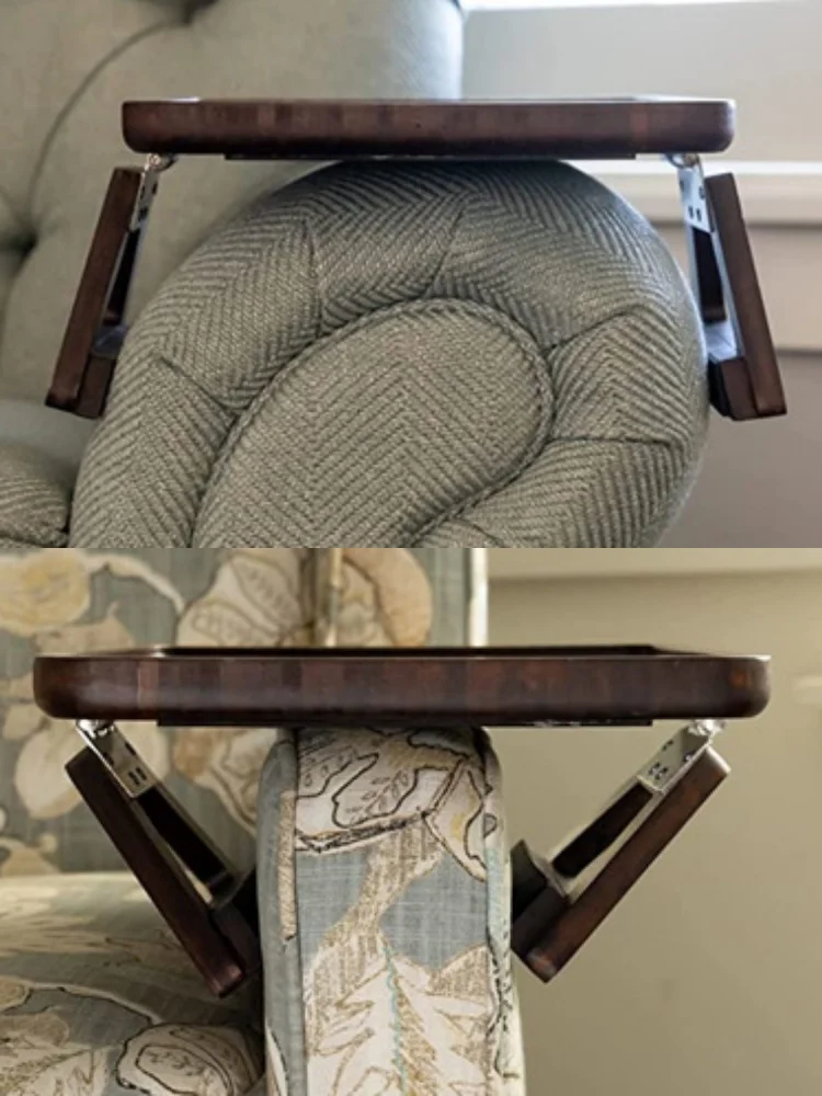 Tavolino Da Braccio Per Divano In Bambù - Con Portabicchieri Rotante 360°, Pieghevole, Antiscivolo - Foto 9