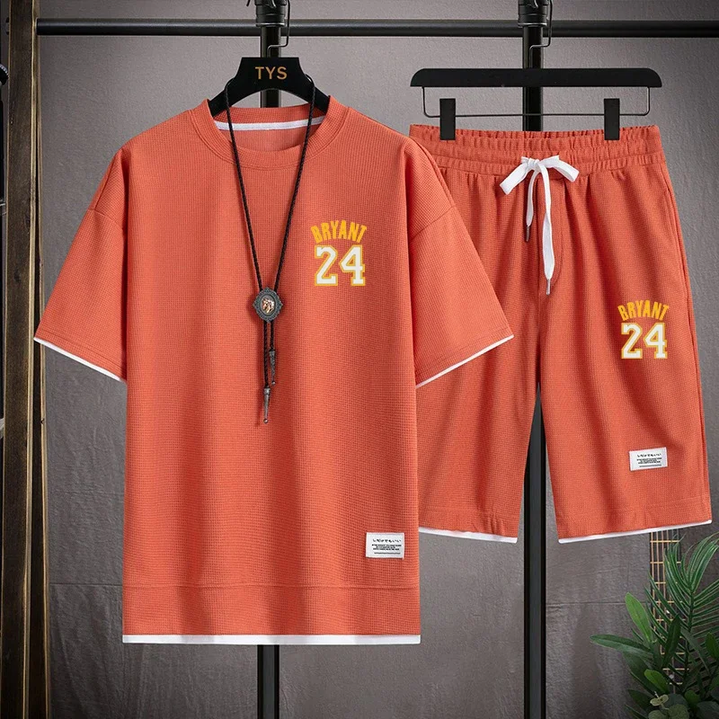 오버사이즈 캐주얼 반팔 와플 세트, 트렌디 스포츠 투피스 세트, 통기성 및 다목적, 멋지고 루즈한 피팅, 여름