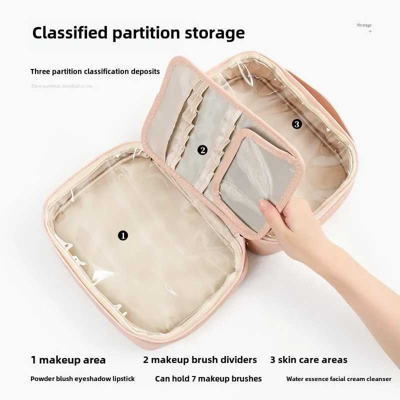 Borsa da Viaggio per Cosmetici da Donna, Grande Capacità, Organizer per Articoli da Toilette, Custodia Portatile per Trucchi, Pochette Impermeabile per Makeup - immagine 4