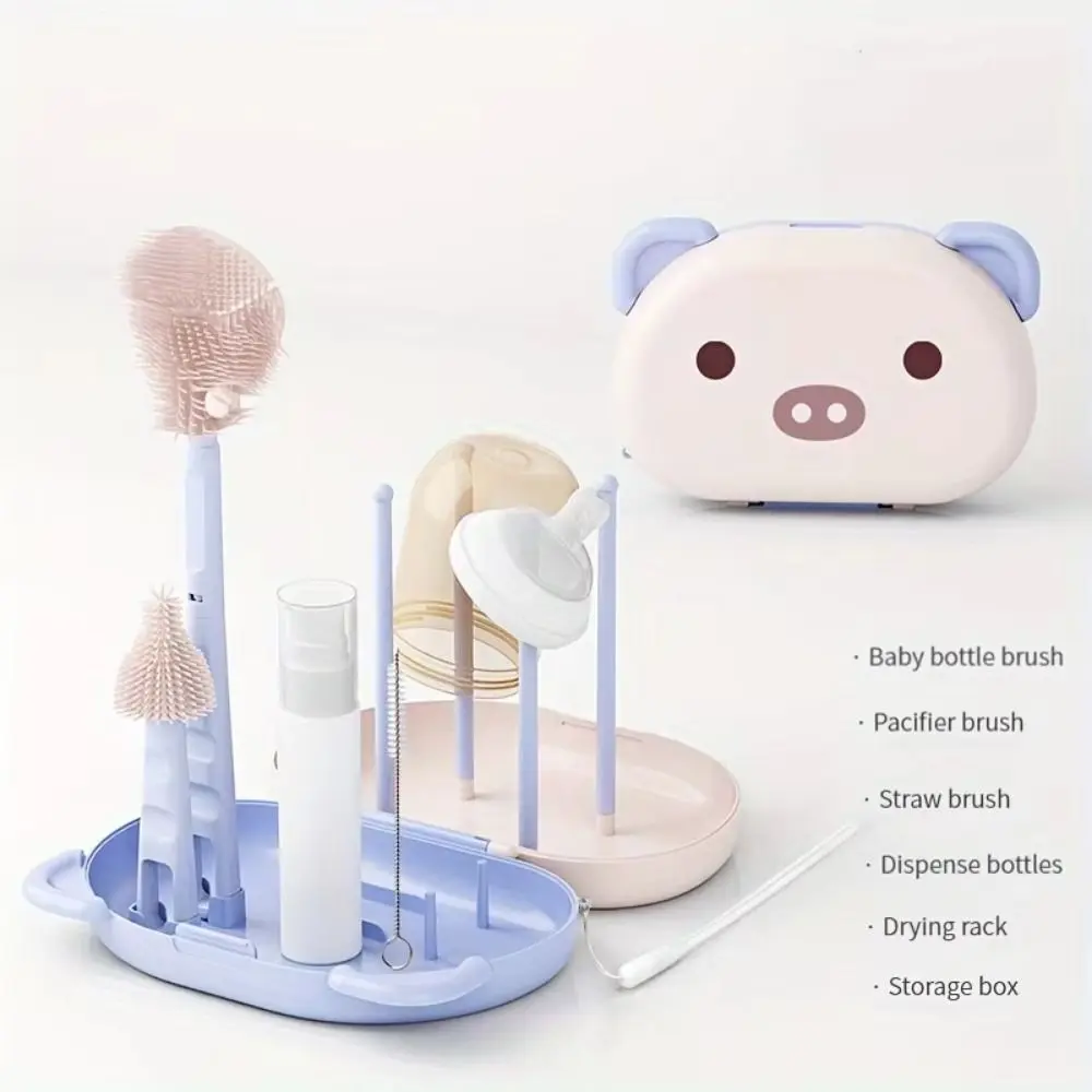 Portable Bottle Cleaning Brush Set Nylon Sponge Compact Nipple Straw Cleaner Kit Travel Size Flexible Brushes