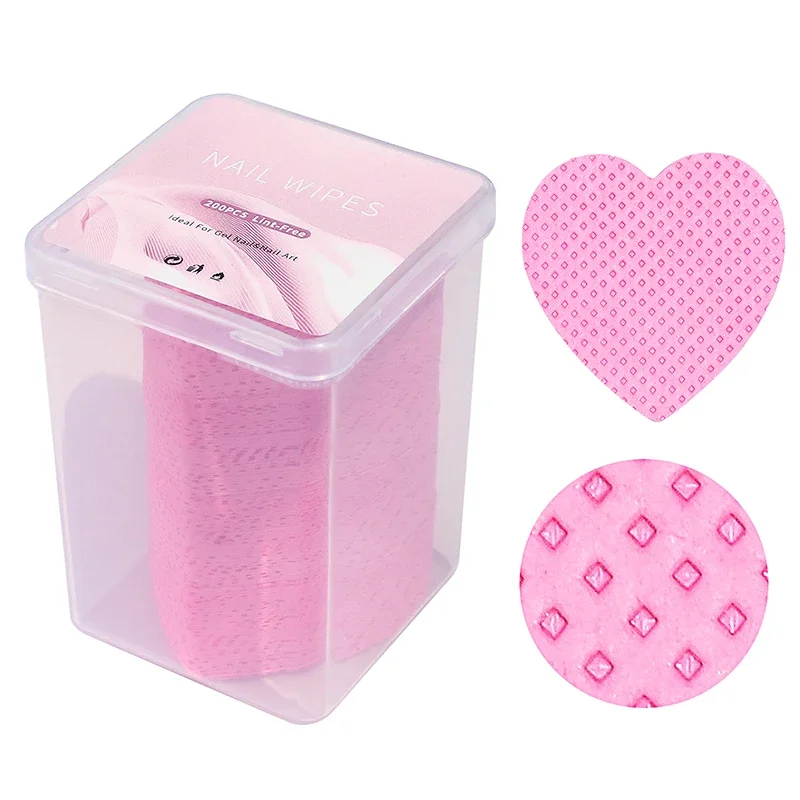 200Pcs Lint-Free Nail Polish Remover Cotton Wipes Heart Shaped UV Gel Tips Remover Cleaner Paper Nails Polish Art Cleaning Tools