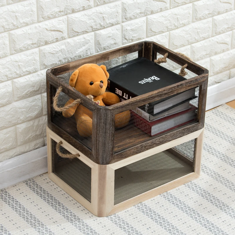 

Rectangular Retro Solid Wood Wrought Iron Storage Box Storage Wooden Box Box Display Wooden Basket Home Storage Appliances