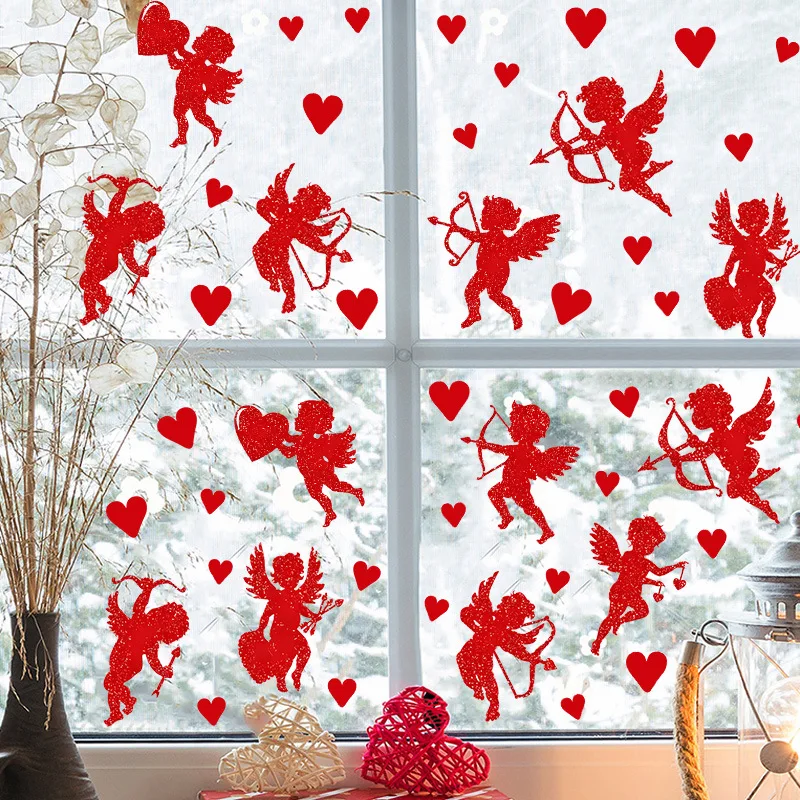 Valentine&rsquo;s Day Window Clings Cute Angel Heart Window Stickers Home Car Decorations