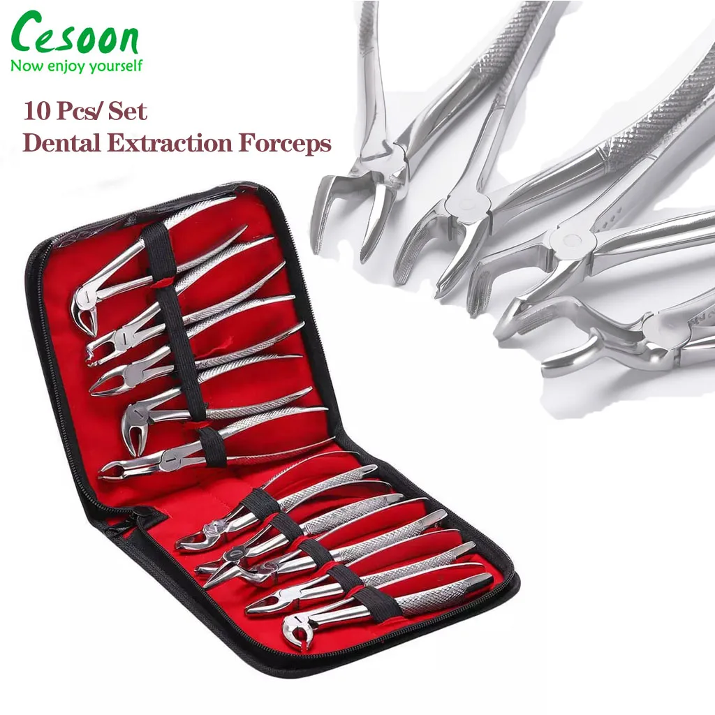

10Pcs/Set Dental Adult Tooth Extraction Plier Forcep Teeth Extraction Plier Forcep Dental Surgical Tool Instrument Dentist Tools