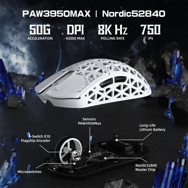 ATTACK SHARK R5 울트라 인체공학적 게이밍 마우스 39g 카본 파이버 PAW3950MAX 42000DPI 무선 마우스 (노트북 게이머용)
