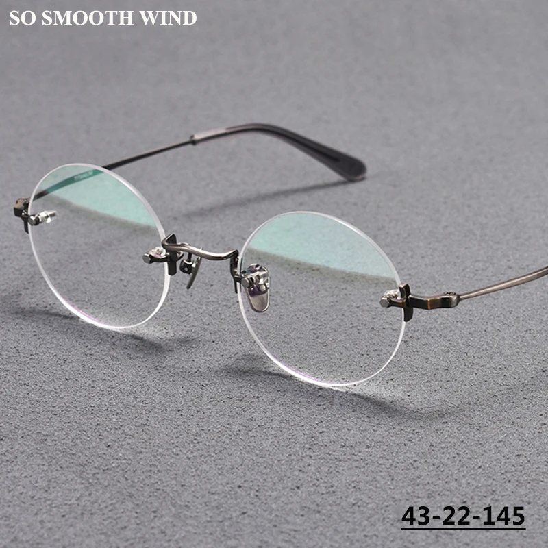 43MM Small Round Rimless Glasses Frame Ultralight Men Women Titanium ...