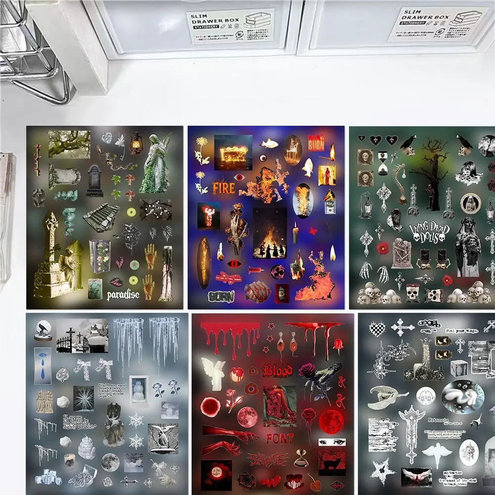 6장 Y2K 다크 고딕 스타일 콜라주 레트로 분위기 다이컷 스티커 DIY 저널링 재료 다이어리 정크 저널 문구류