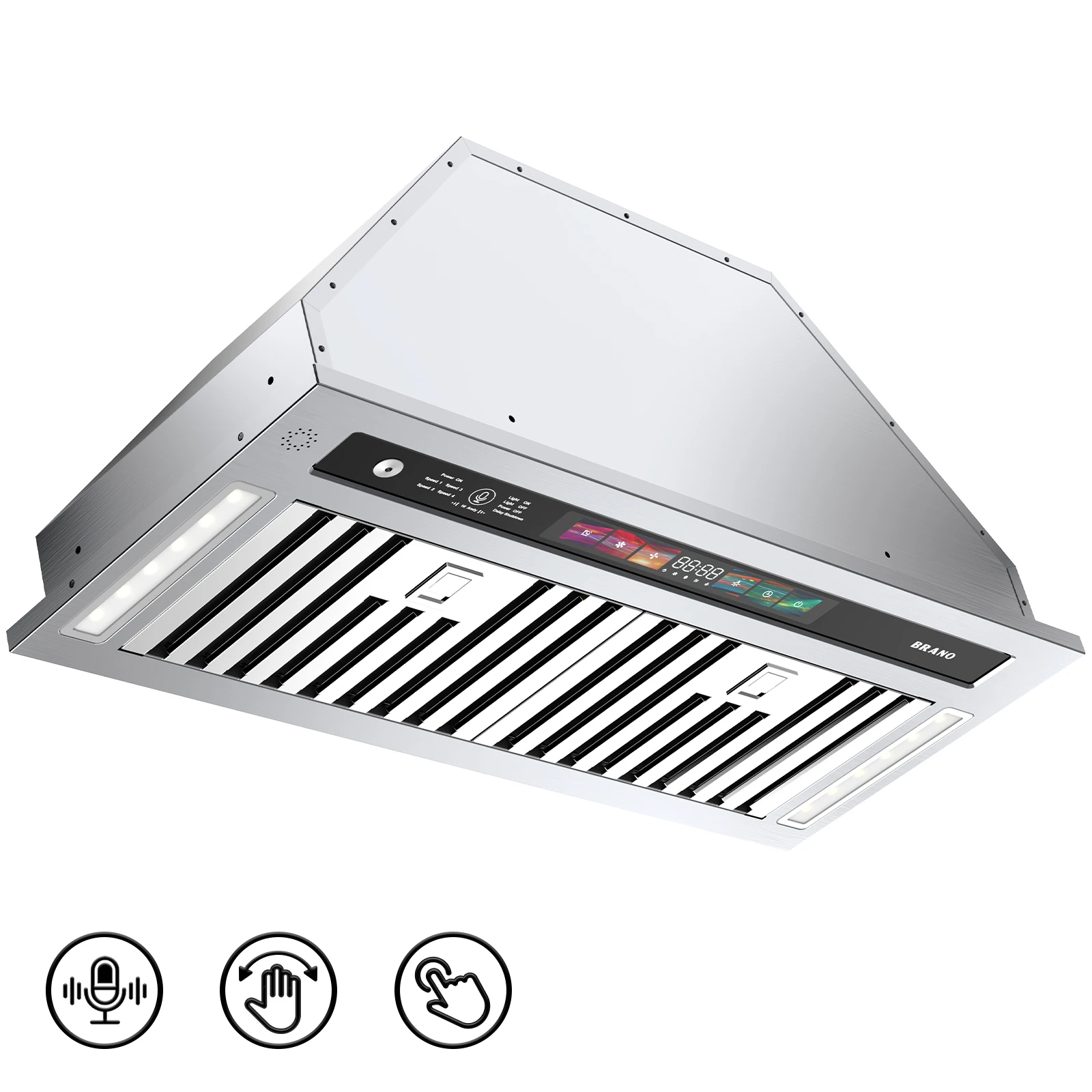 Range Hood Insert 30 Inch, 900 CFM Smart Voice/Gesture/Touch Control, 4 Speed Exhaust Fan, Stainless Steel Kitchen Hood