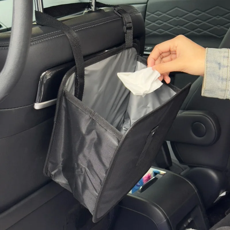 Foldable Car Trash Can Large Capacity Car Hanging Waterproof Leakproof Trash Can Storage Bag Car Interior Accessories