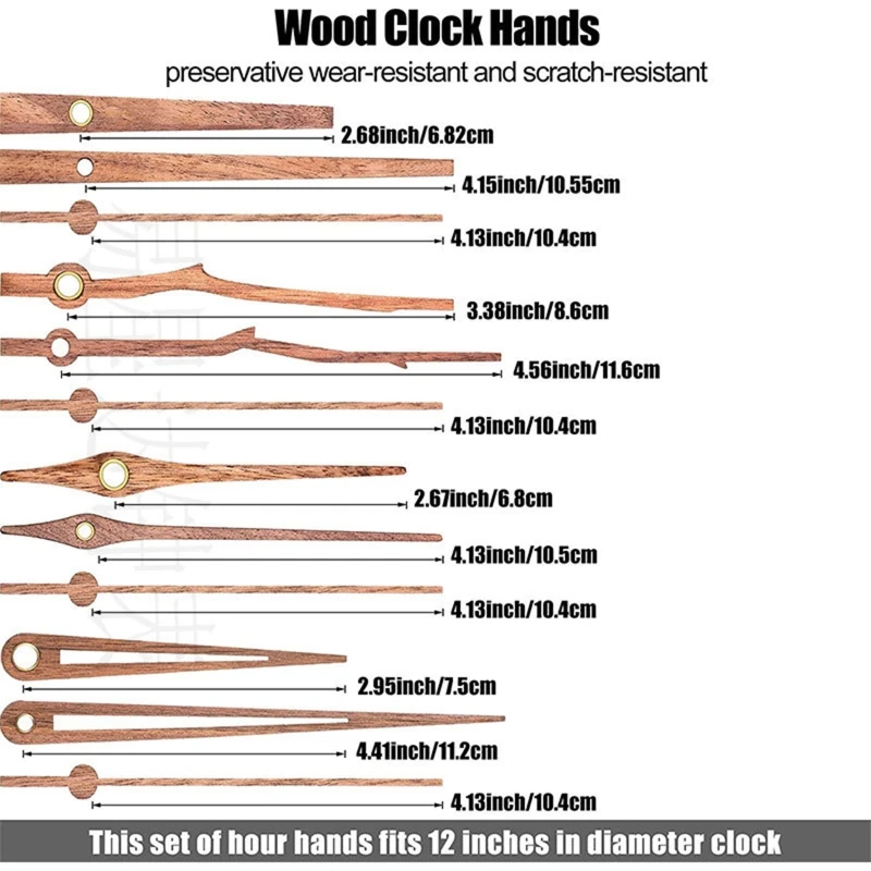 Y9RE Wood Clock Hands Mechanism with Hooks Clock Movement Replacement Kit for Clock 6