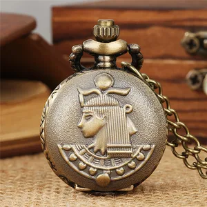 Old Fashion Crown Queen Full Hunter Cover Men Women Quartz Analog Pocket Watch Necklace Chain Small Size Timepiece Clock Gift