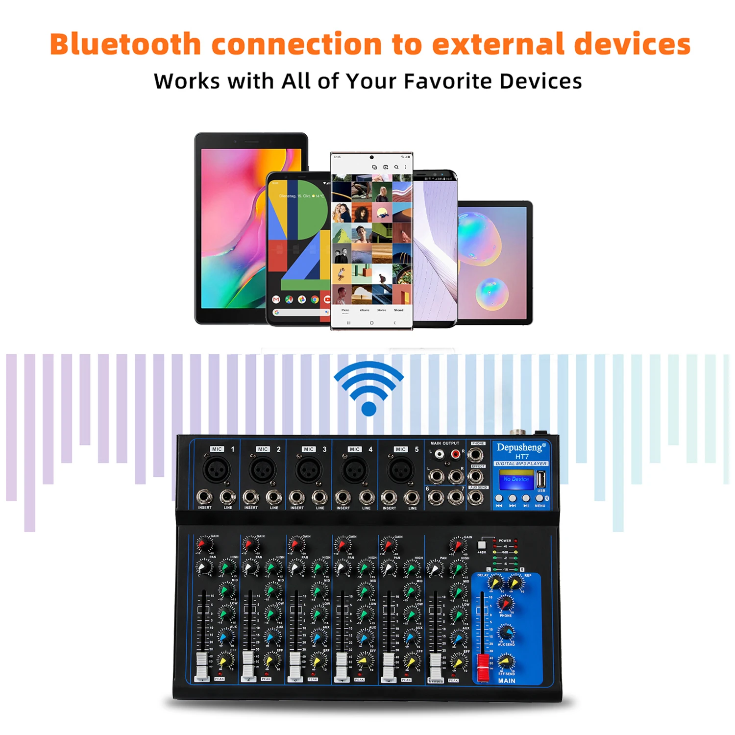 Portable Audio Mixer DJ Sound Mixing Console 48V Power for Computer Recording, Bands Mixing Boards For Studio Recording - 6