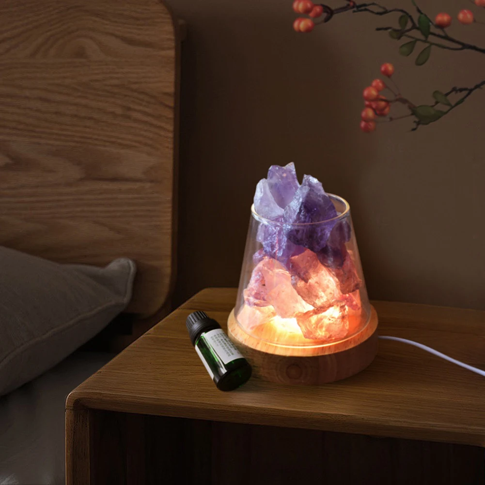 USB Table Crystal Light Salt Rock Lamp with Aromatherapy Air Diffuser