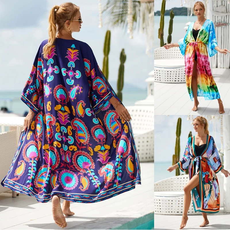 

2023 Fashion Printing Beach Long-sleeved Coat Sexy Sunscreen Cardigan Loose Bikini Overshirt