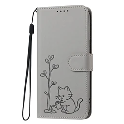 Cartoon Cat Leather Flip Phone Case - Google Pixel 9 5G (GRAY)