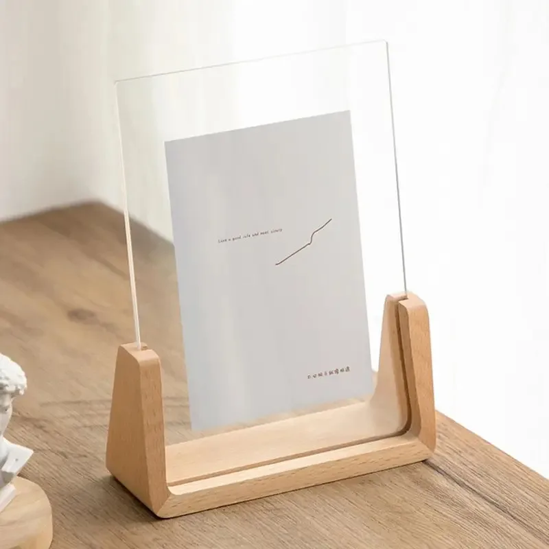Walnut and Beech Acrylic U-Shape Photo Frame - Transparent Desktop Wood Frame for Wedding and Office Decor