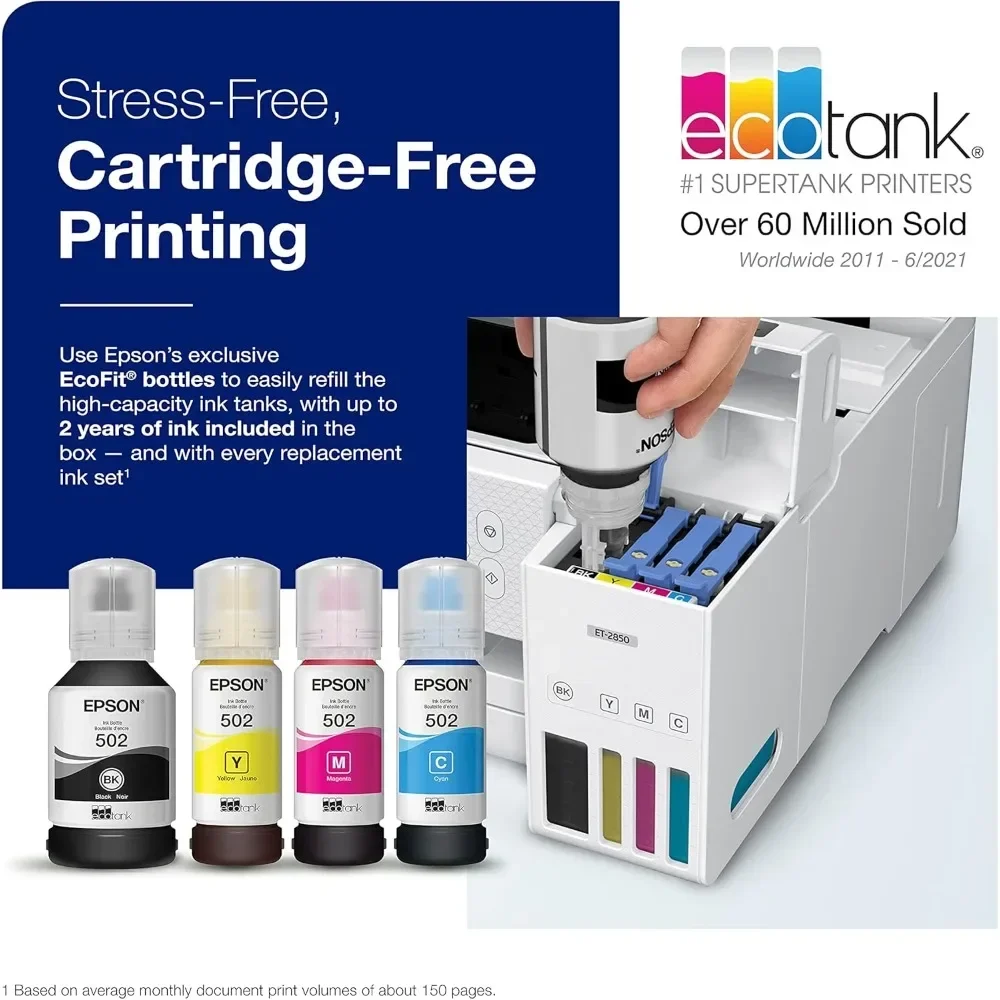 EcoTank ET-2850 Wireless Color All-in-One Cartridge-Free Supertank Printer with Scan, Copy and Auto 2-Sided Printing - White 2