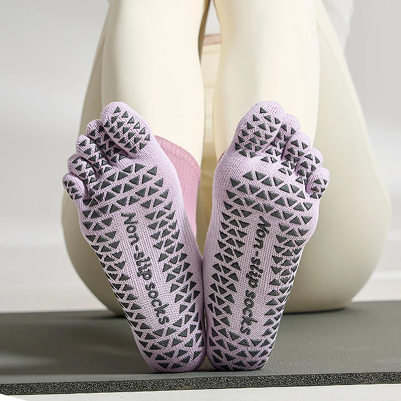 Five Toed Yoga Socks Women Cotton Silicone Non-slip High Quality Pilates  Grip Crew Socks