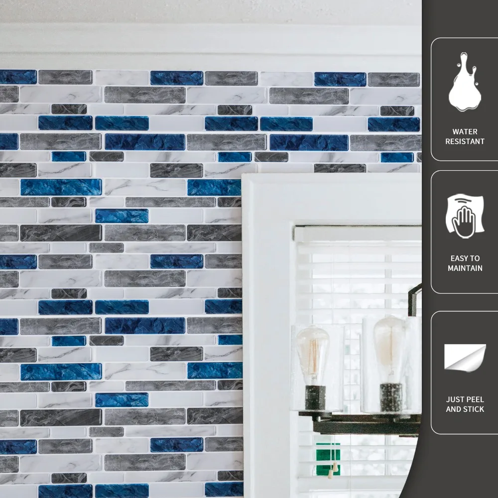 

10-Sheet 12" x 12" Peel and Stick Backsplash in Blue Marble Design