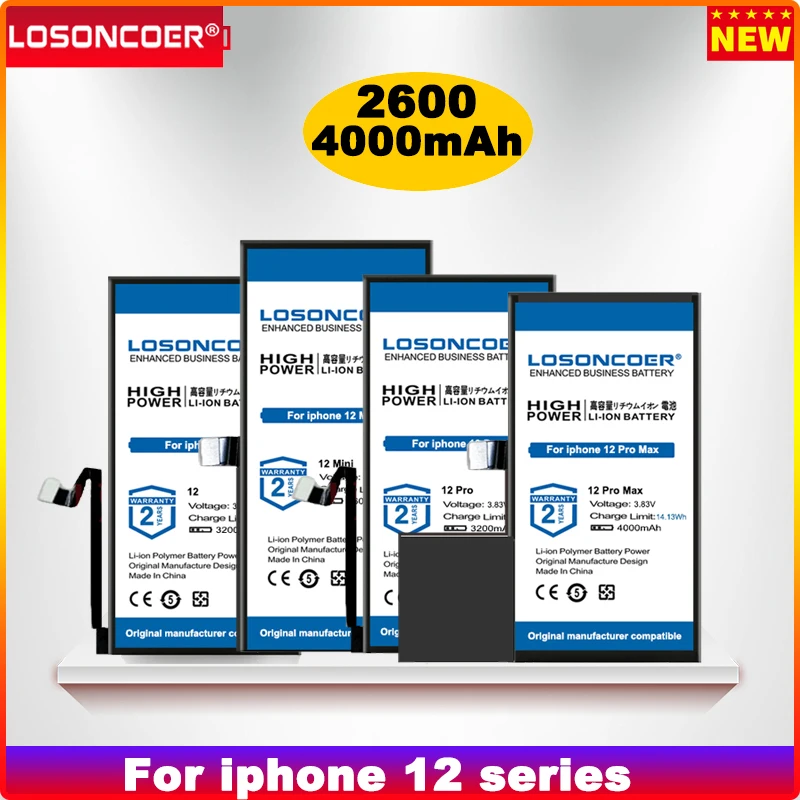 

LOSONCOER 4000 мАч для Apple iPhone 12 Mini Battery ,Pro ,12 Pro Max Battery