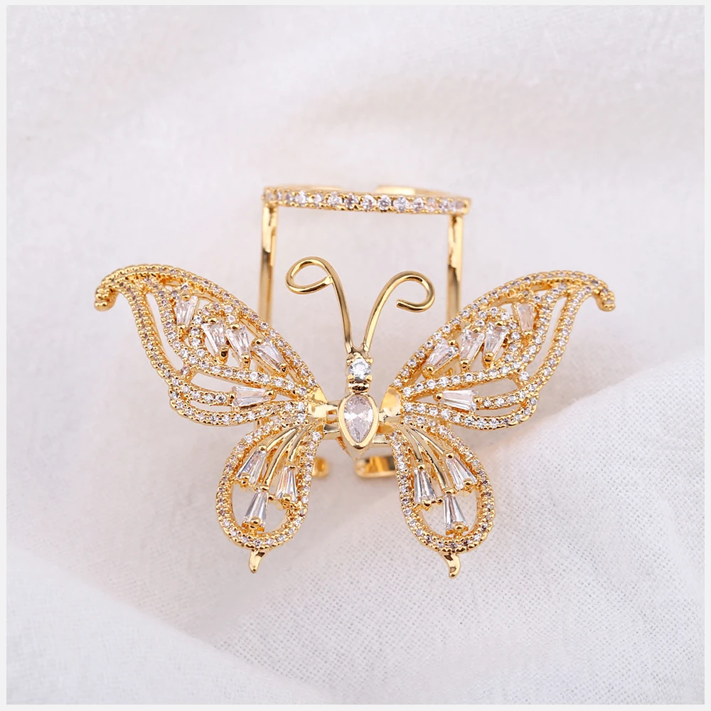 High Quality Luxury Movable Wings Butterfly Statement Women Ring Personalized Costume Jewery Finger Rings for Engagement Wedding