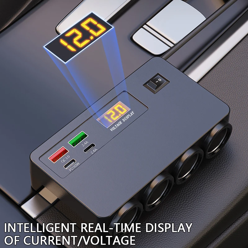 Car Inverter Power Adapter DC 12V/24V to AC 220V Converter QC 3.0 USB/PD/Type-C Chargers Voltage Detection ON/OFF Switch