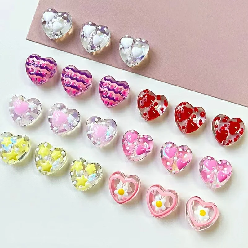 5Pcs Cute Handpainted Love Heart Glass Beads DIY Decoration Bracelet