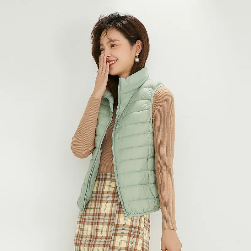 

Down Waistcoat Women Warm Light Thin 90% White Duck Down Vest Autumn Winter Parka Female Stand Collar Sleeveless Tank Coat Tops