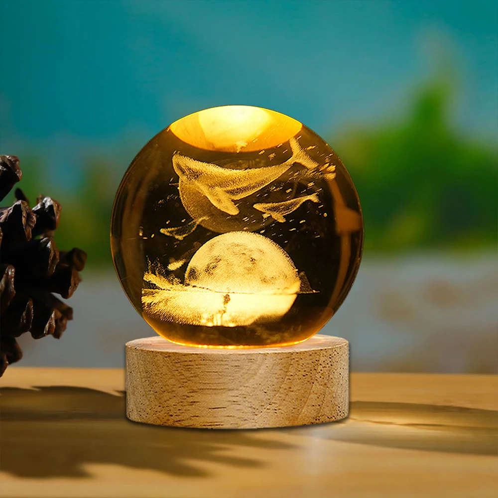 1pc 3D Crystal Ball Planet Whale Decor Figurines Statue for Women Men Lovers Birthday