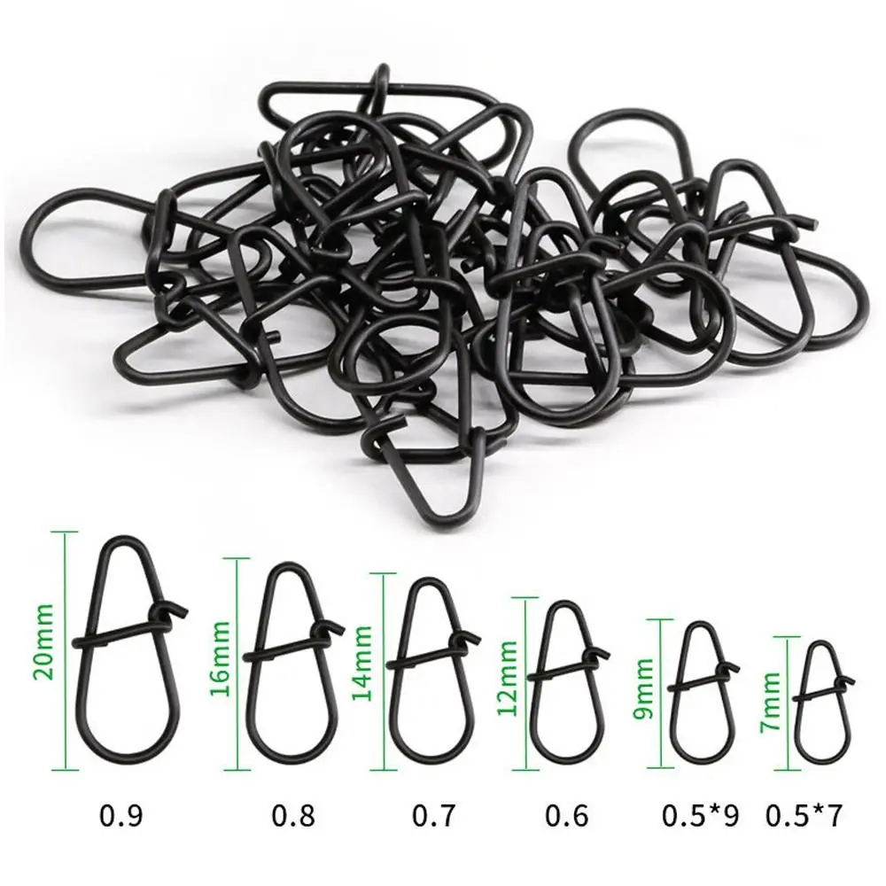 100PCS Portable Matte black Line tackle Durable Fast lock Connector Oval Split Rings Fishing Hanging Snap Barrel Swivel