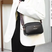  New 100% Cowhide Simple Small Shoulder Bags For Women Solid Color Wide Strap Crossbody Bag Female Phone Purse Messenger Handbag 