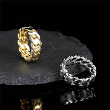 

Fashion simple Gold Ring Women's 18K Gold and silver Plated Stainless Steel Cuban Link Chain Rings