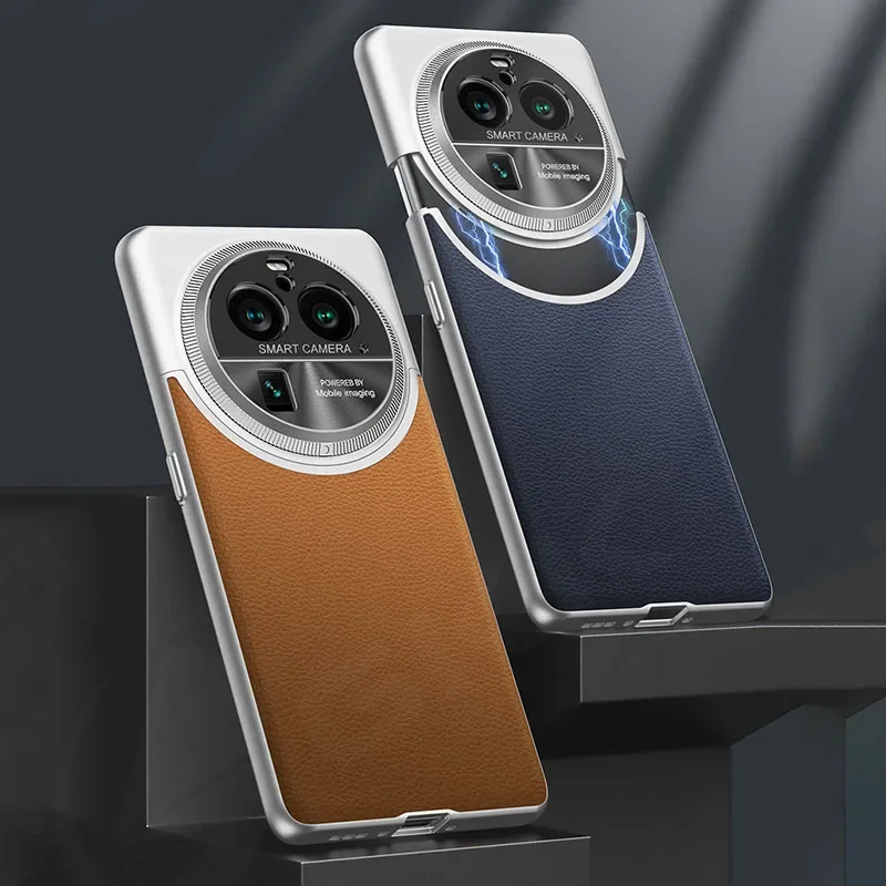 Luxury PU Leather Plastic Case For Oppo Find X6 Pro Camera Protective Anti-knock