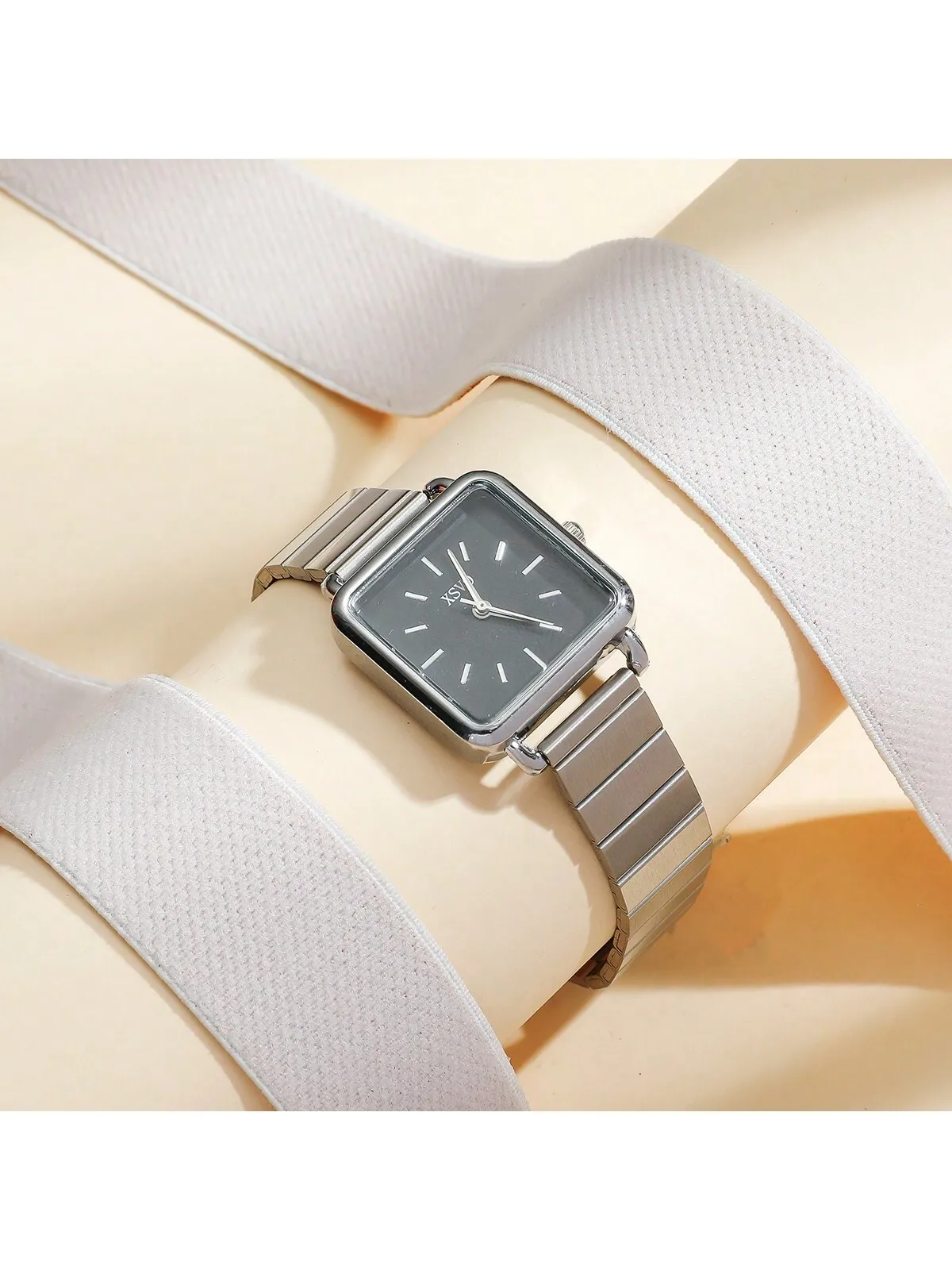 Junior High Alloy Simple Square Scale Digital Leather-belt Watch