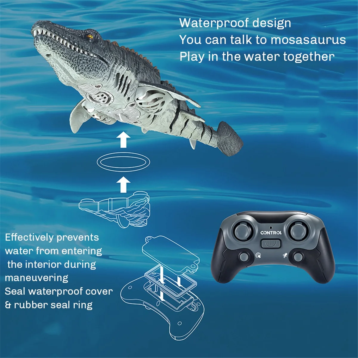 2.4G RC Dinosaur Toys for Kids, RC Water Toys RC Boat with Lightfor Swimming Pool Water Toys (with 2 Batteries) Black 3
