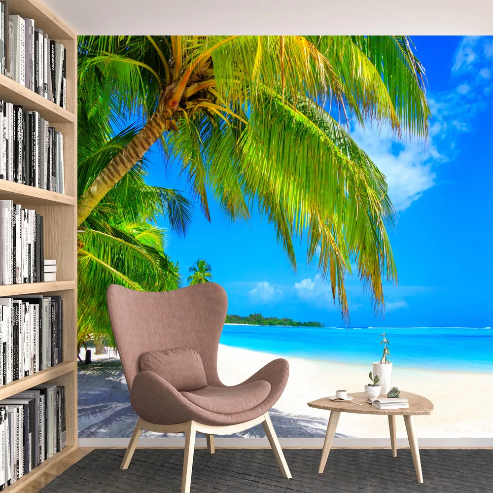 

Peel and Stick Custom Accept Wallpapers for Living Room Modern Seascape Palm Tree Beach Wall Improvement Papers Home Decor Mural