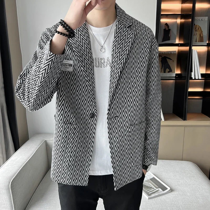 

High Quality Blazer Men's Elegant Casual Premium Simple Fashion Korean Trend Young Students Daily Dating Loose Suit Jacket