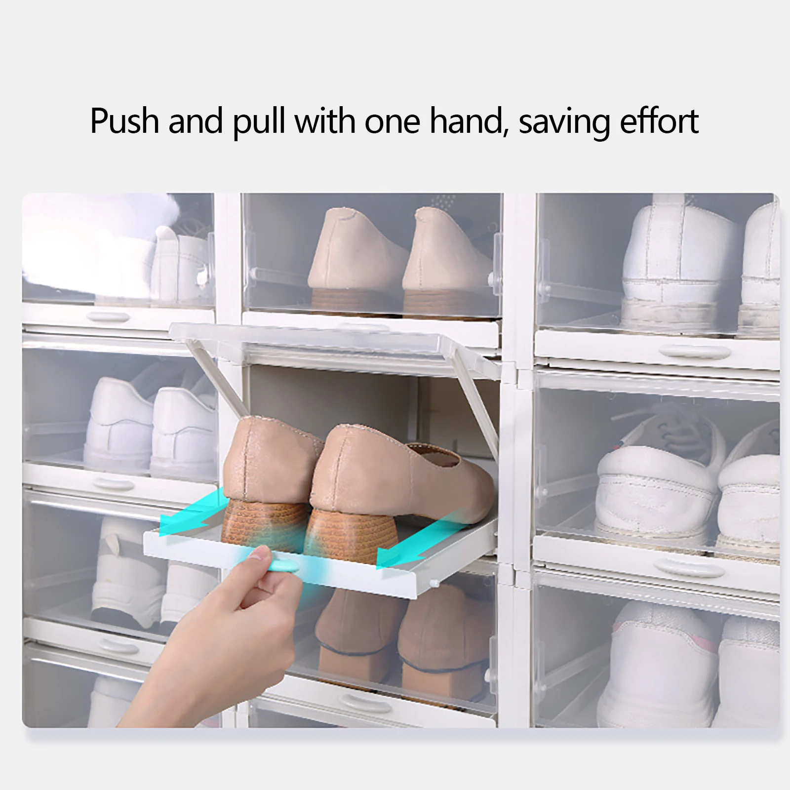 3Pcs Stackable Shoe Box Push Drawer Storage Organizer Shoe Box Clear Cover Gray Shoe Rack