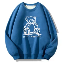 

2022 Men Bear Hoodie Sweatshirt Korea Fashion Female Streetwear Full Pullover Slim Rib O Neck Cotton Plush Thickening Clothes