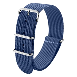 Ribbed Nylon Woven Watch Strap - Sporty Fabric Canvas Wristband - 22mm (Blue)
