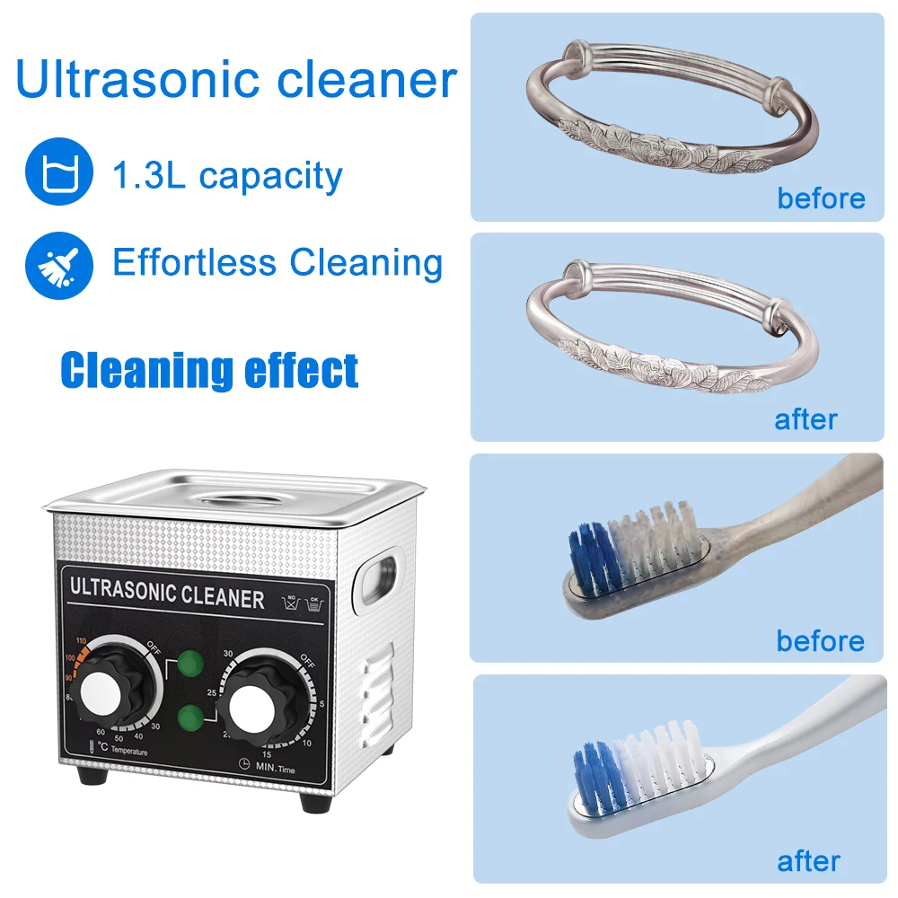 Ultrasonic Cleaner 60w 1.3L 40Khz Heating Timer Ultrasonic Cleaning Machine Commercial AU Plug Teeth Jewelry Washing Bath Tank 5