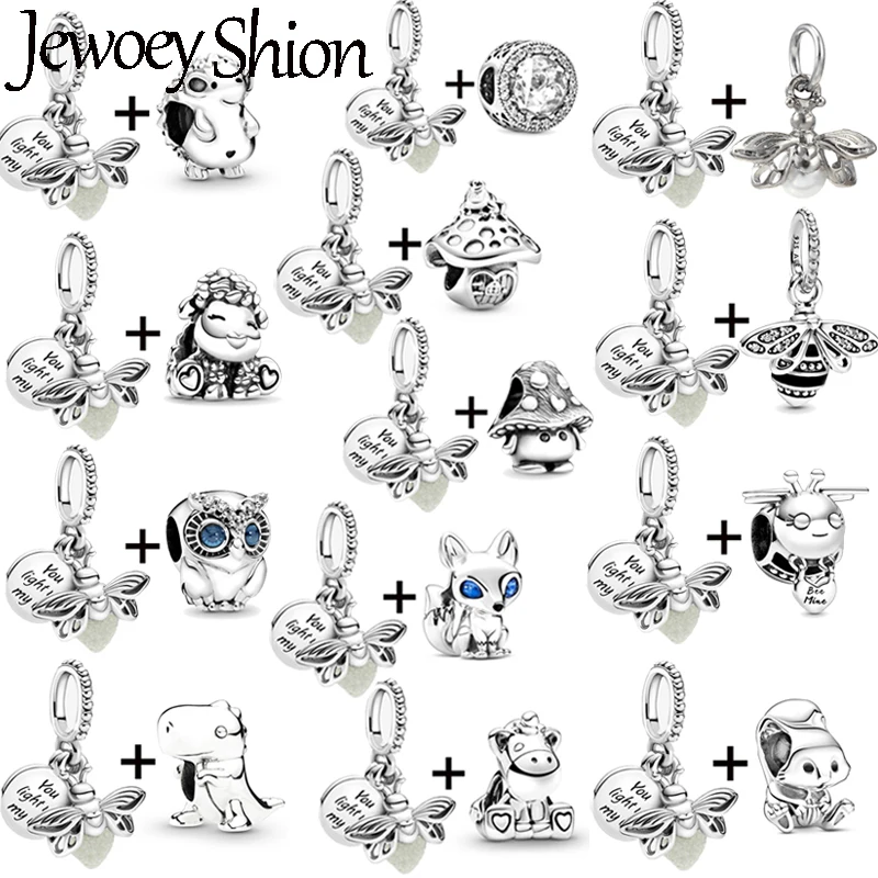 

2Pcs/Lot Animals & FIrefly Charm Pendant Fit Silver Plated Pandor Charm Bracelet For Women Insect Series Jewelry Gift Making