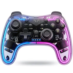 Controller di Gioco Wireless RGB Migliorato con Funzione Turbo e di Accensione, Multi-Piattaforma e Controllo App, Design Trasparente