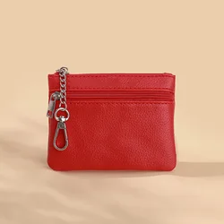 Elegant PU Leather Double Layer Coin Purse and Card Holder with Zipper (Red)