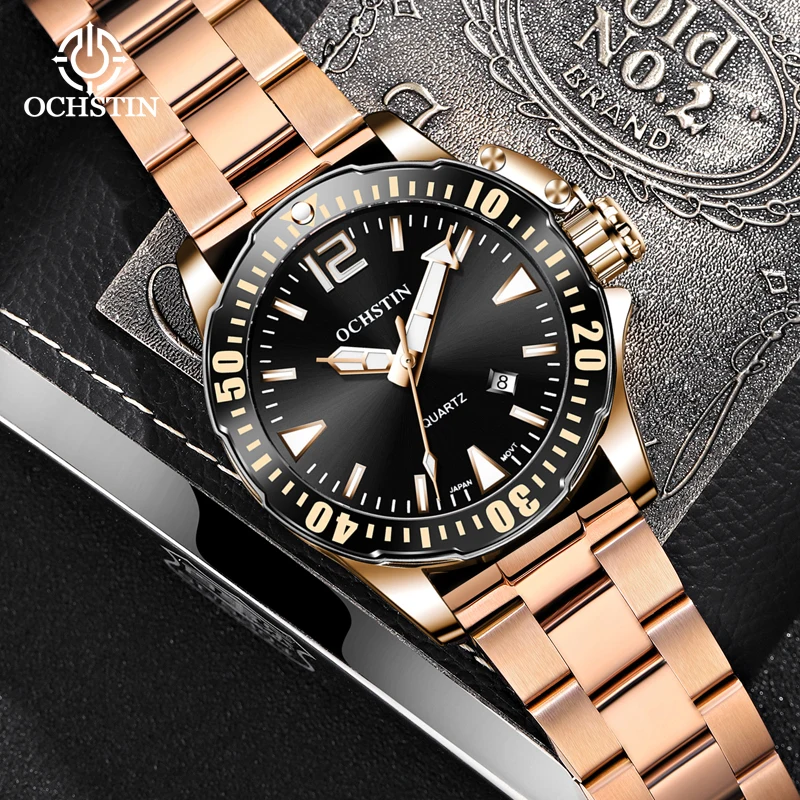 OCHSTIN Originale Series High Quality Single Calendar Quartz Watch Steel Strap Round Multi-function Mens Watch