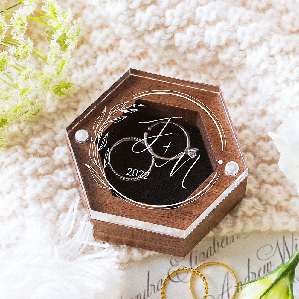 Personalized Acrylic Wood Hexagon Wedding Ring Box Custom Jewelry Storage  Can Put Earring For Anniversary Romantic Gifts - AliExpress, image size:1000x1000